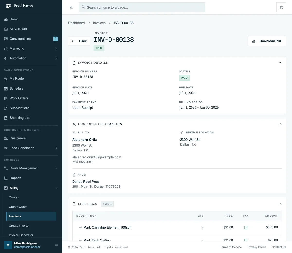 Invoice dashboard and preview