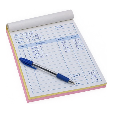 Carbon invoice pad and pen