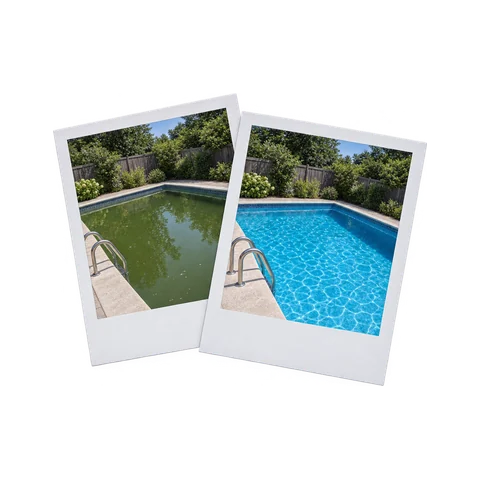 Before and after photos of a pool